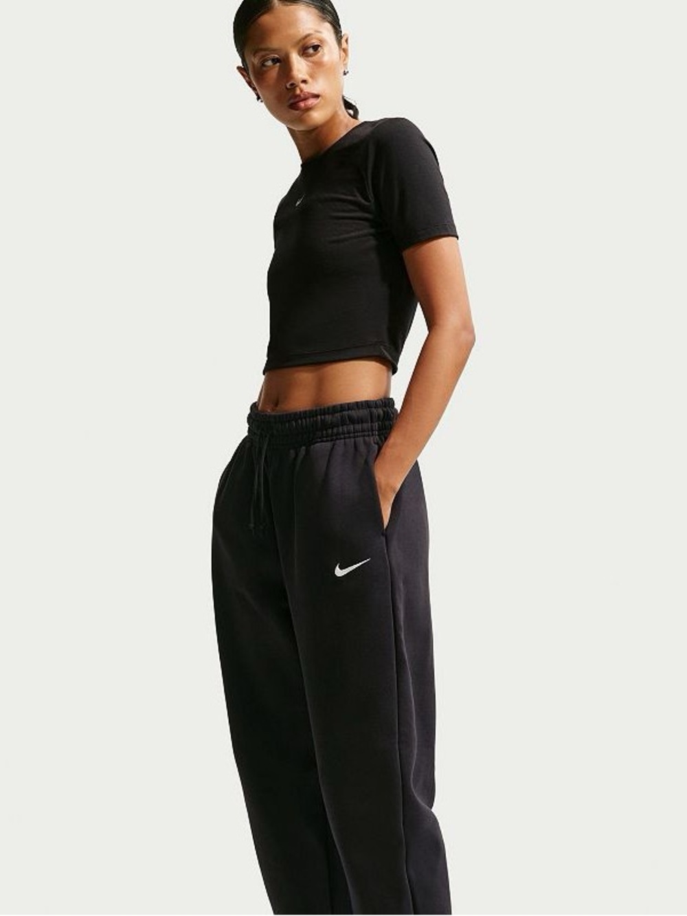 Nike Black Women's Drawstring Track Joggers with White Swoosh